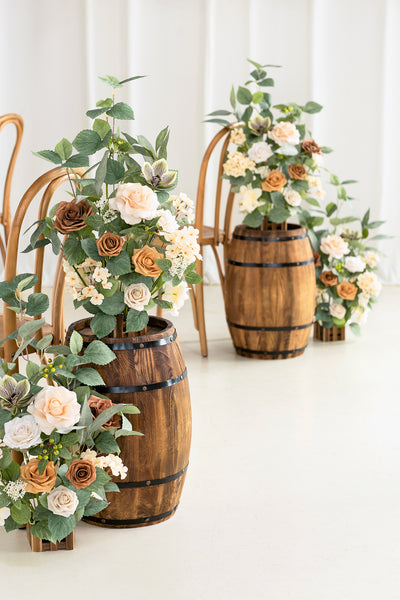 Wedding Aisle Runner Flower Arrangements in Sunny Peach & Apricot