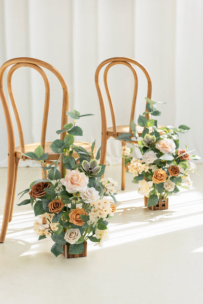 Wedding Aisle Runner Flower Arrangements in Sunny Peach & Apricot