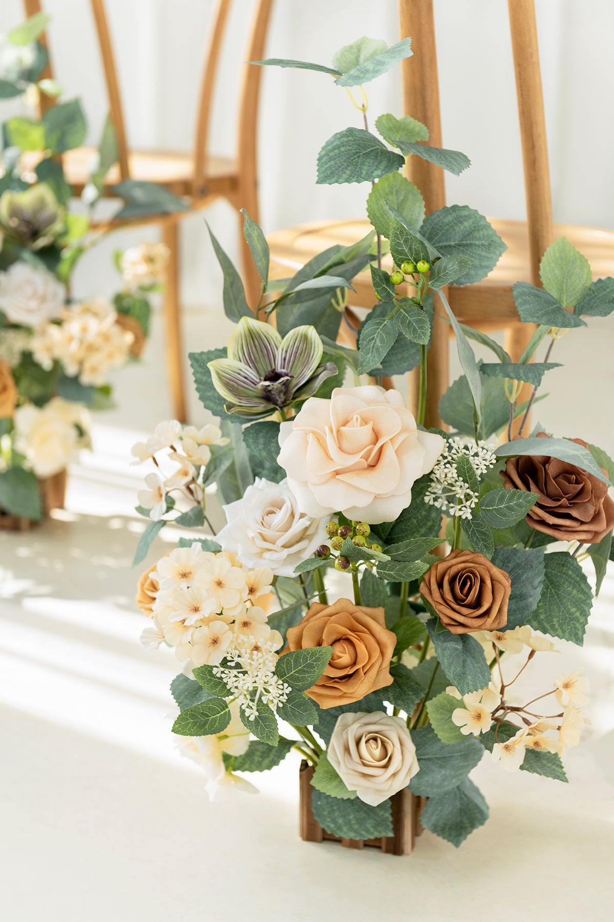 Wedding Aisle Runner Flower Arrangements in Sunny Peach & Apricot