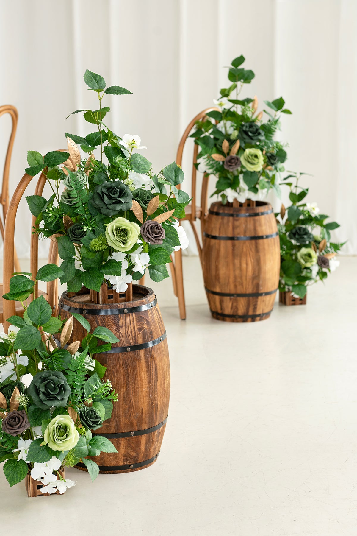 Wedding Aisle Runner Flower Arrangements in Forest Green & Gold