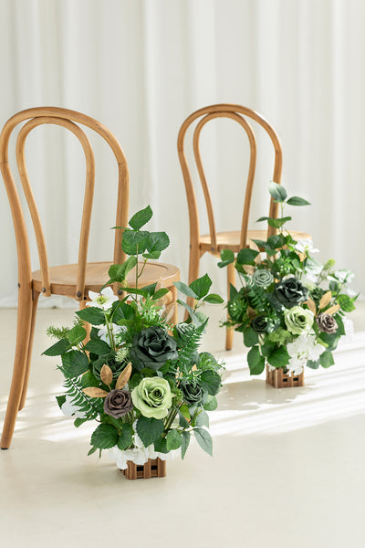 Wedding Aisle Runner Flower Arrangements in Forest Green & Gold