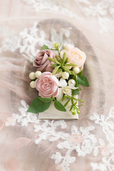 Pocket Square Boutonniere for Groom in Dusty Rose & Cream