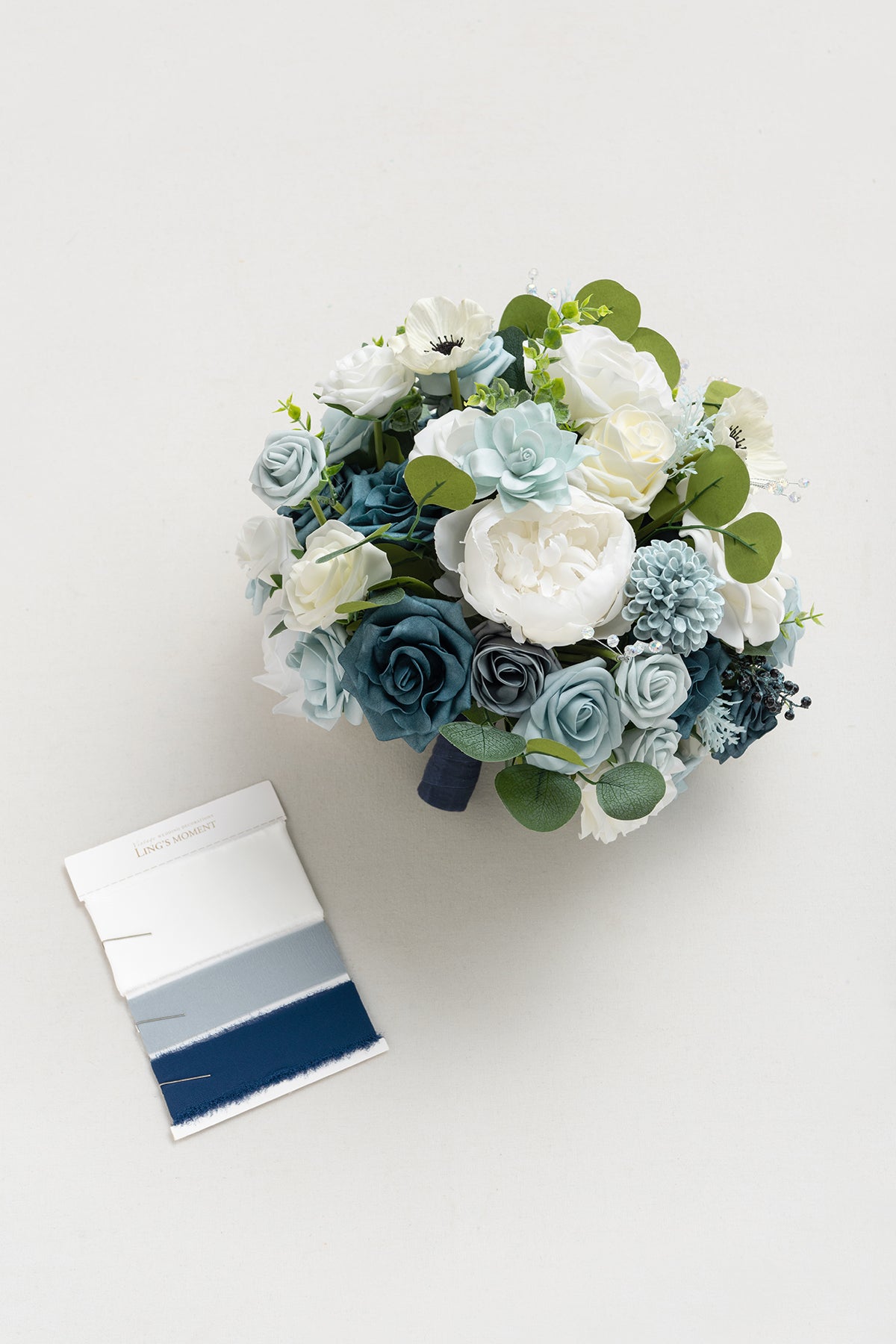 Medium Round Bridal Bouquet in Dusty Blue & Navy