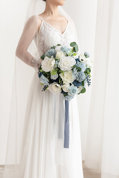 Medium Round Bridal Bouquet in Dusty Blue & Navy