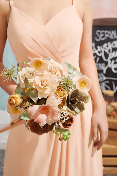 Free-Form Bridesmaid Bouquets in Sunny Peach & Apricot