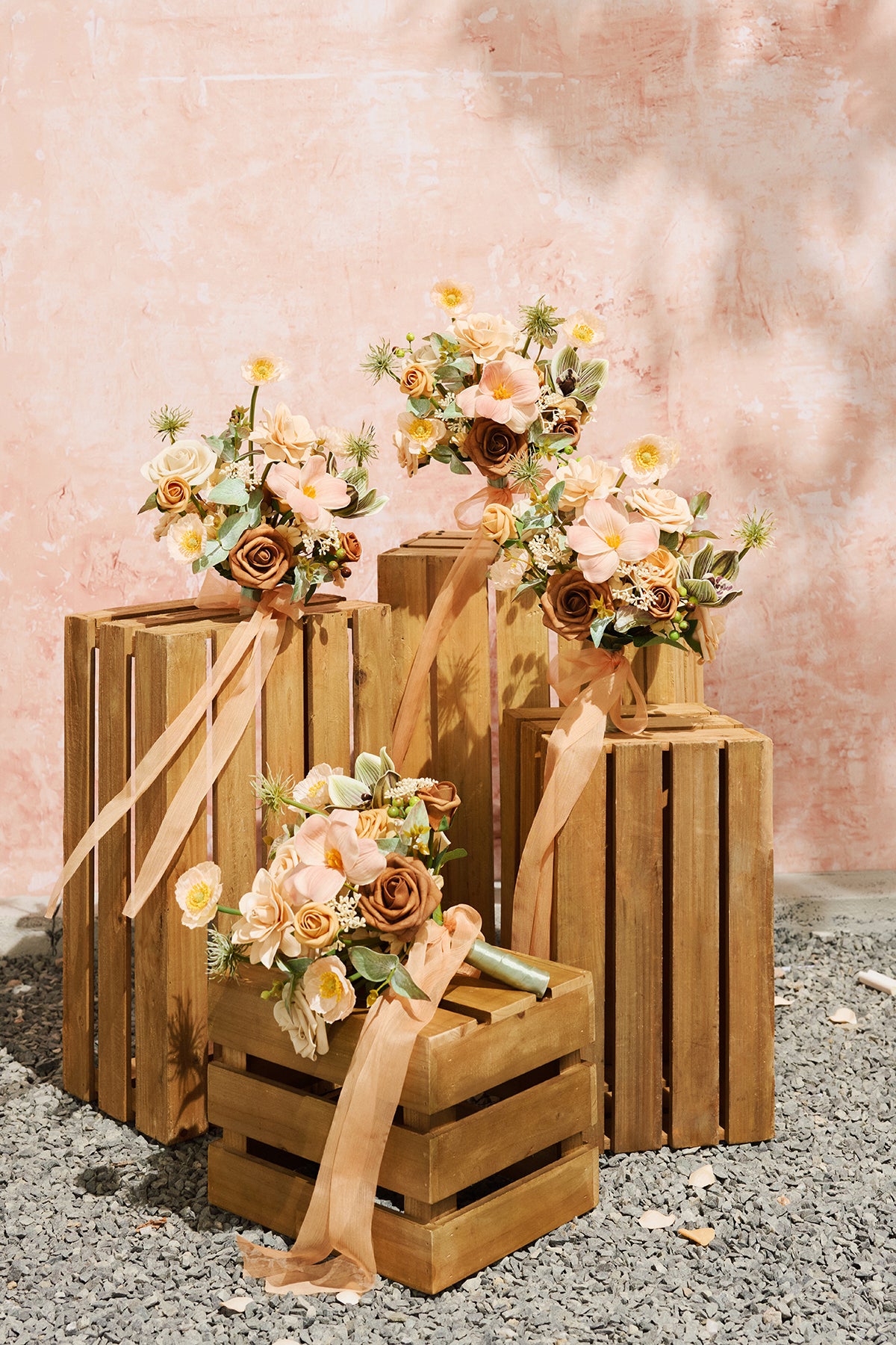 Free-Form Bridesmaid Bouquets in Sunny Peach & Apricot