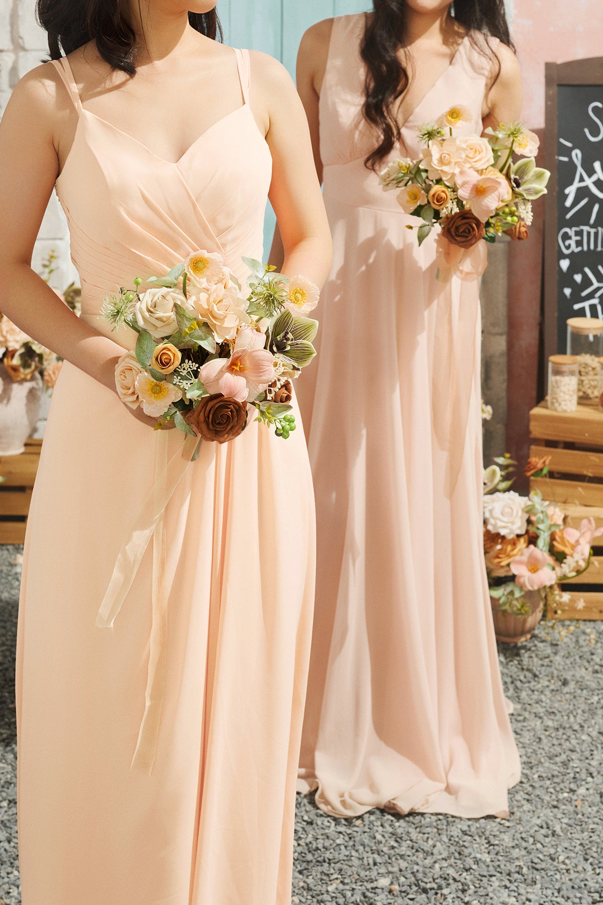 Free-Form Bridesmaid Bouquets in Sunny Peach & Apricot