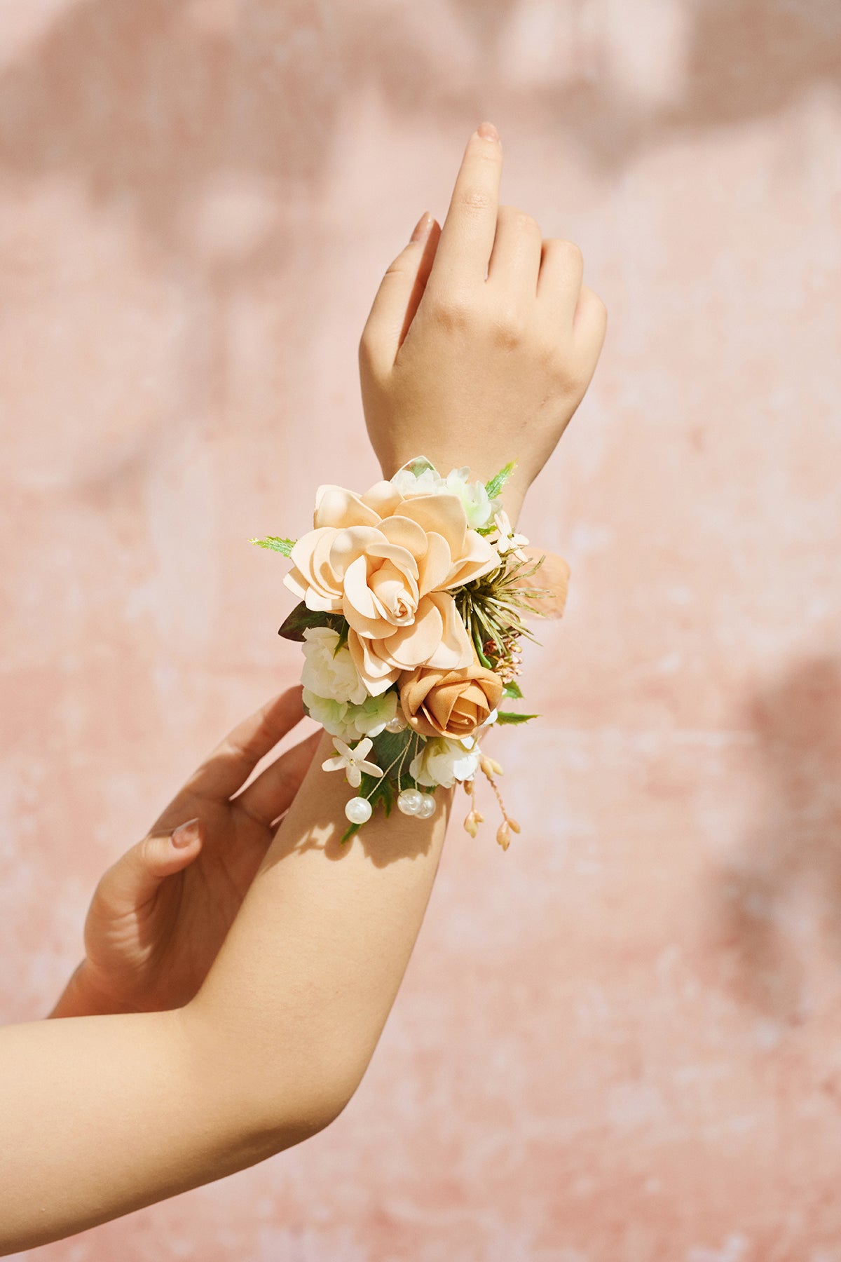 Wrist and Shoulder Corsages in Sunny Peach & Apricot