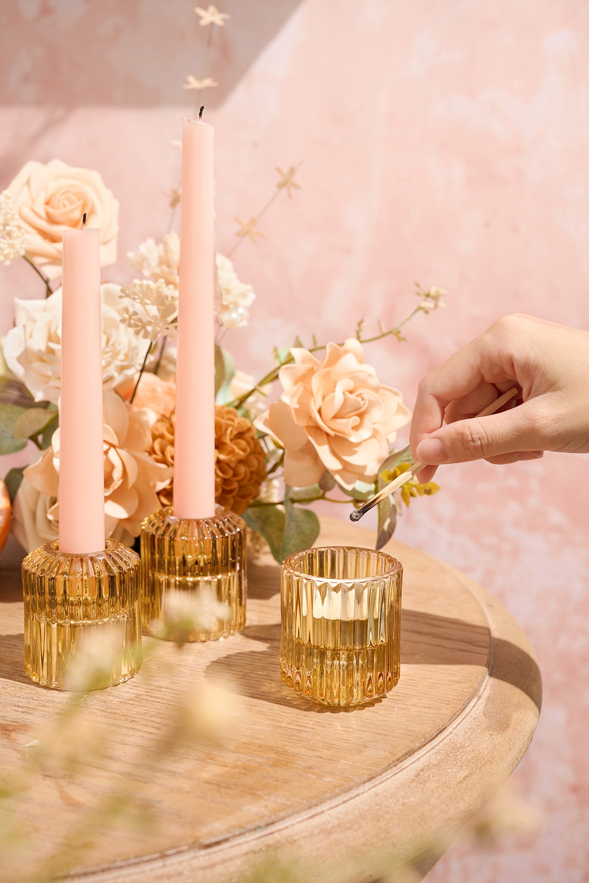 6 Pieces Glass Tealight Candle Holder in Sunny Peach & Apricot