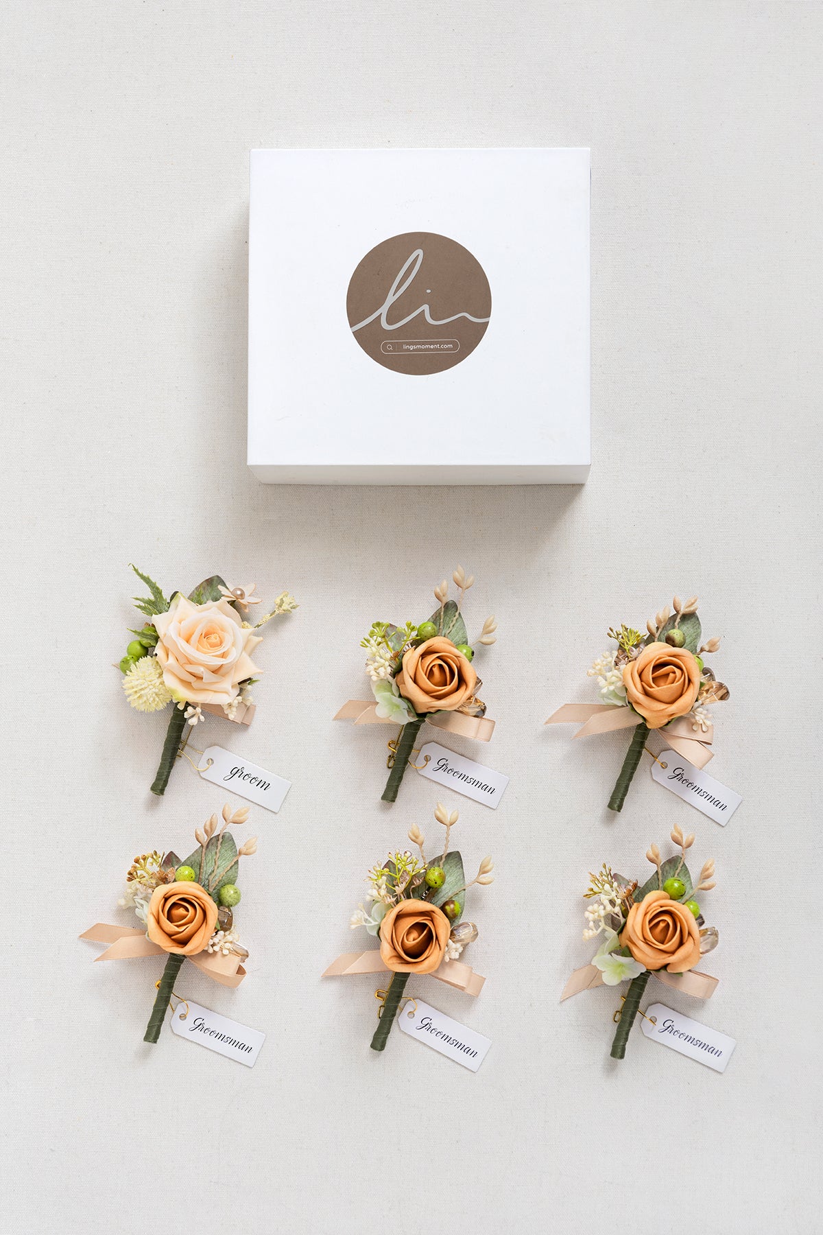 Boutonnieres in Sunny Peach & Apricot