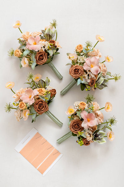 Free-Form Bridesmaid Bouquets in Sunny Peach & Apricot