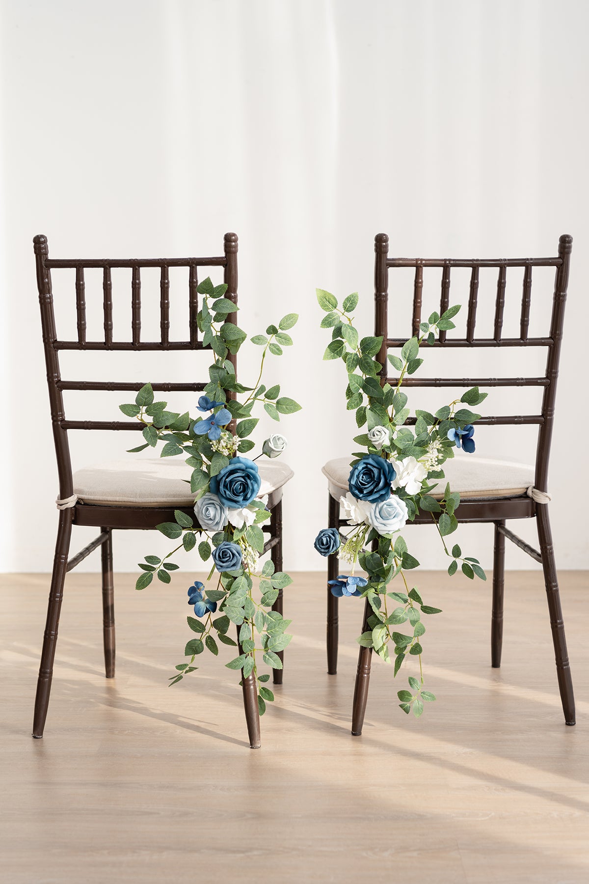 Wedding Aisle Chair Flower Decoration in Dusty Blue & Navy