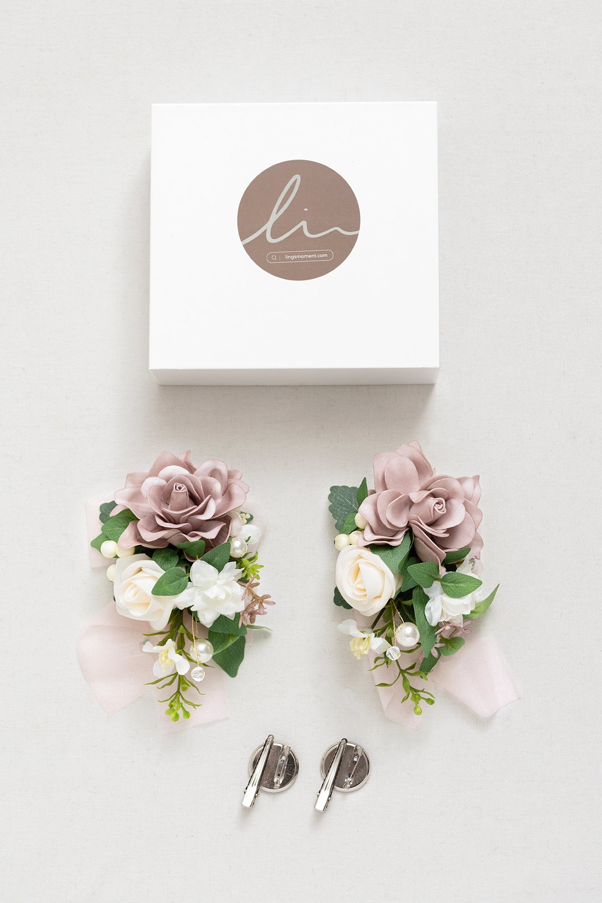 Wrist and Shoulder Corsages in Dusty Rose & Cream