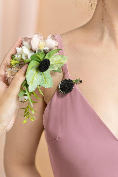 Wrist and Shoulder Corsages in Dusty Rose & Cream