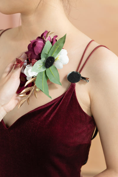 Wrist and Shoulder Corsages in Romantic Marsala