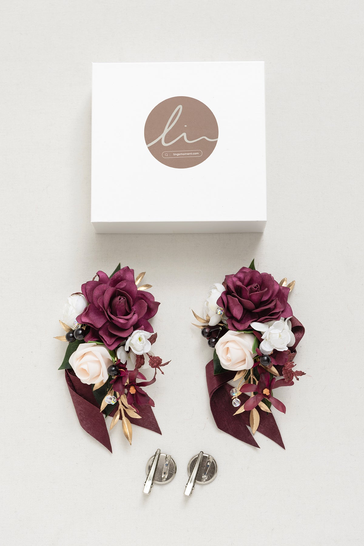 Wrist and Shoulder Corsages in Romantic Marsala