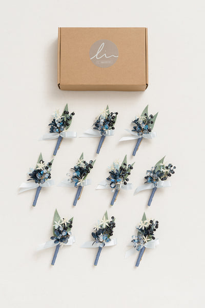 Boutonnieres in Dusty Blue & Navy