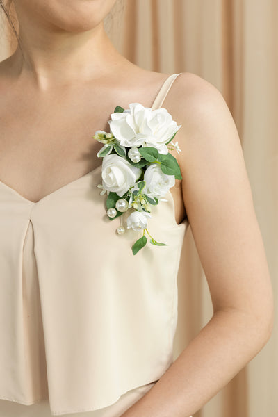 Wrist and Shoulder Corsages in White & Sage