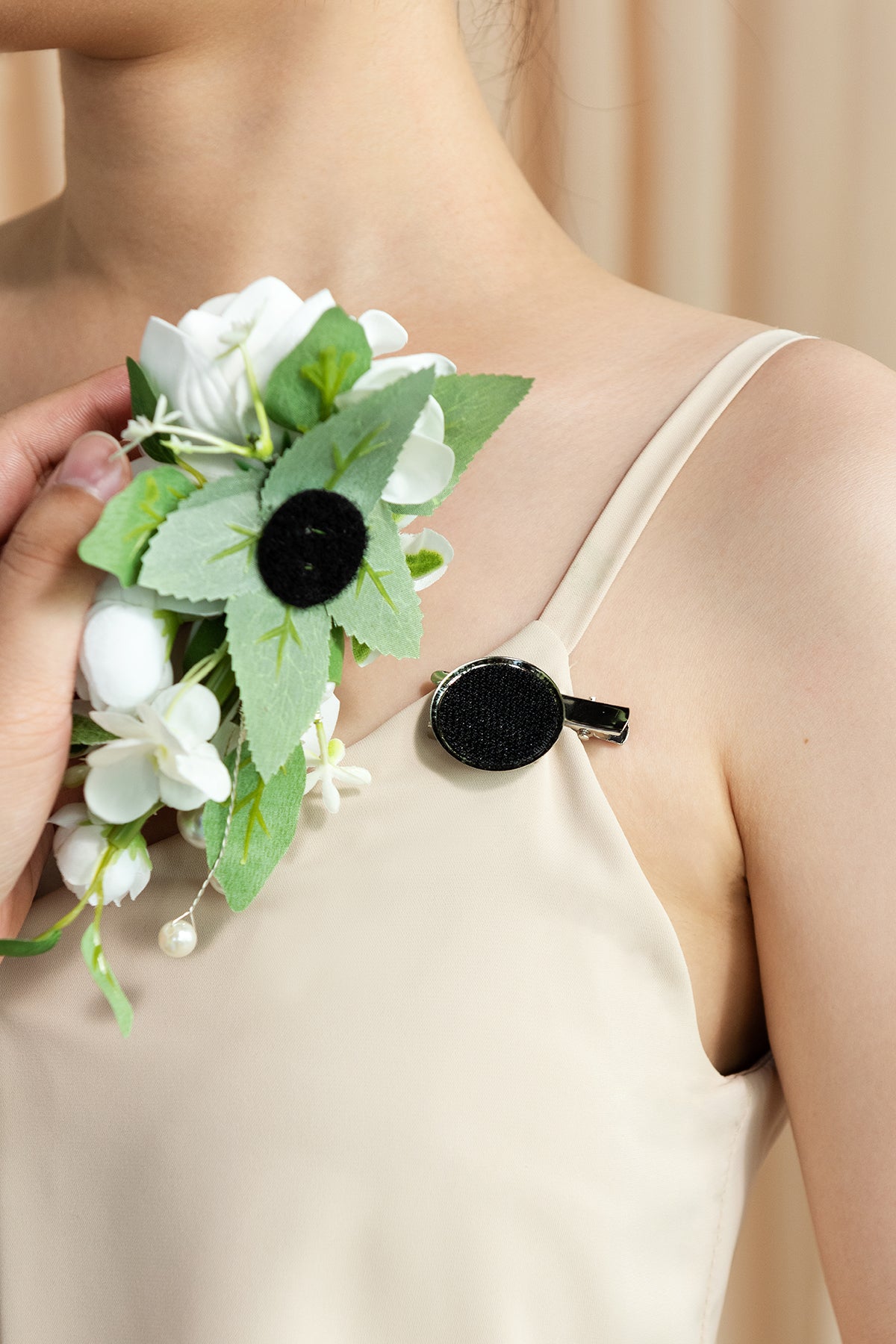 Wrist and Shoulder Corsages in White & Sage