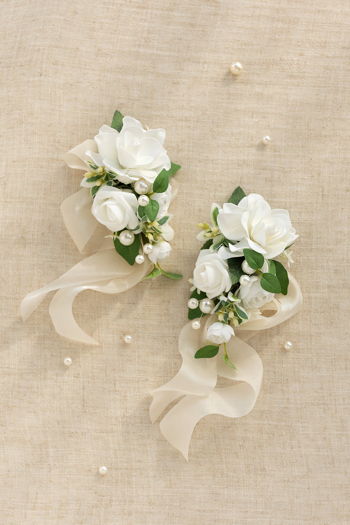 Wrist and Shoulder Corsages in White & Sage