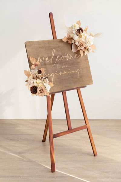 Dual Flower Design Sign Decor in Rust & Sepia