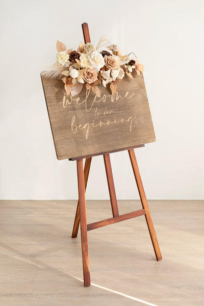 Dual Flower Design Sign Decor in Rust & Sepia