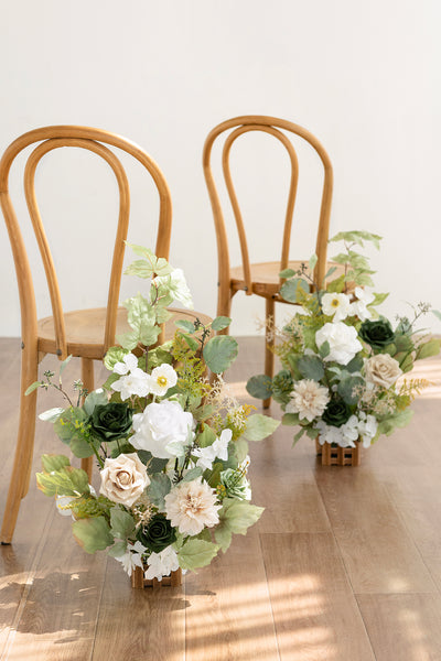 Wedding Aisle Runner Flower Arrangements in Emerald & Tawny Beige