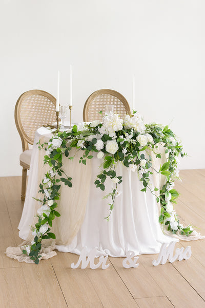 9ft Flower Garland in White & Sage