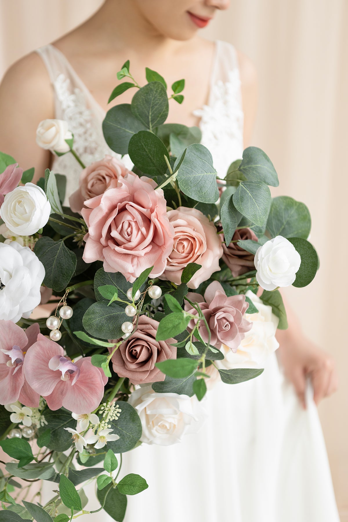 Medium Cascade Bridal Bouquet in Dusty Rose & Cream