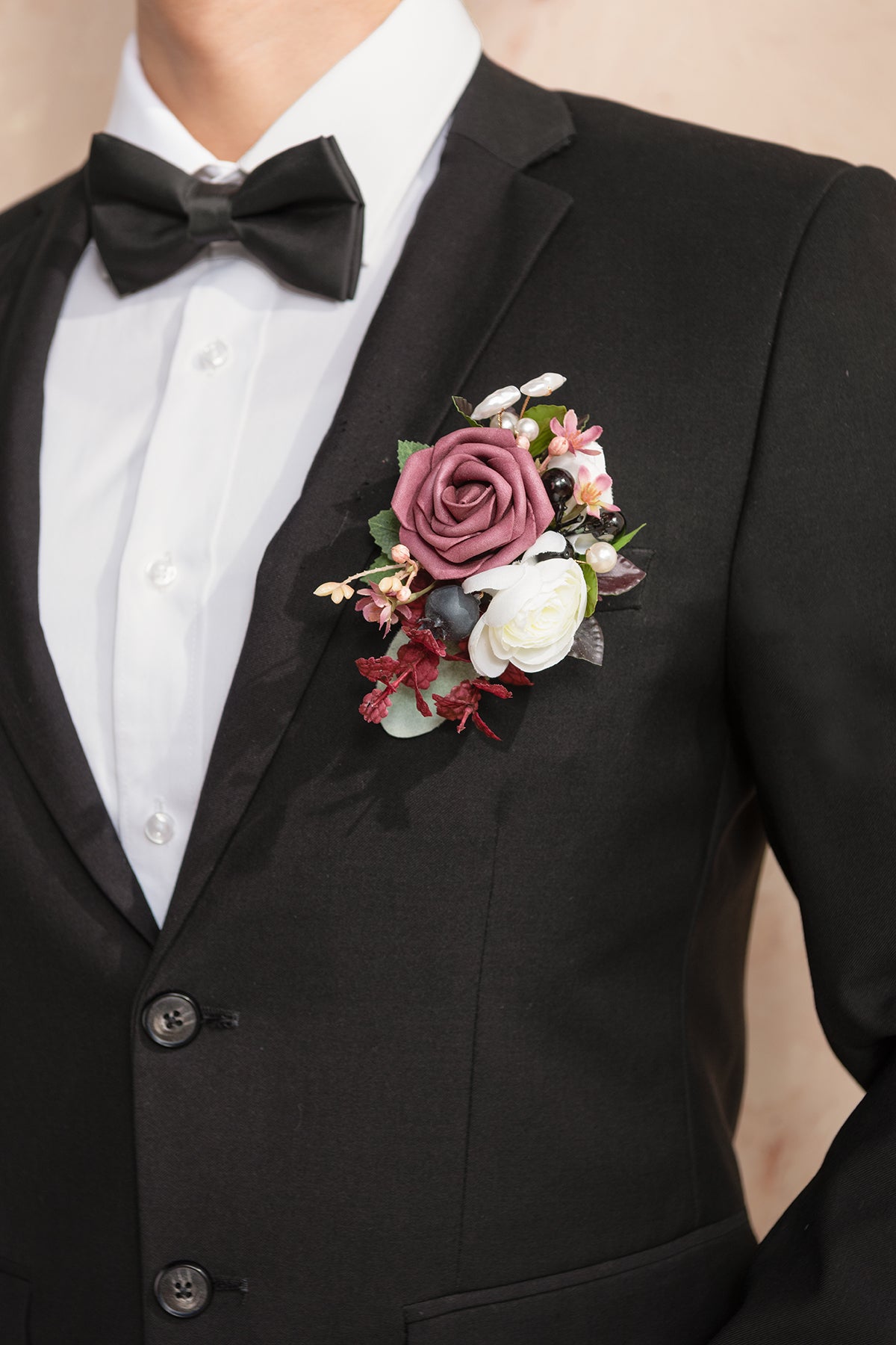 Pocket Square Boutonniere for Groom in Dusty Rose & Mauve