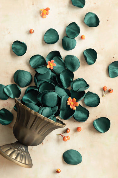 Silk Rose Petals in Emerald & Tawny Beige