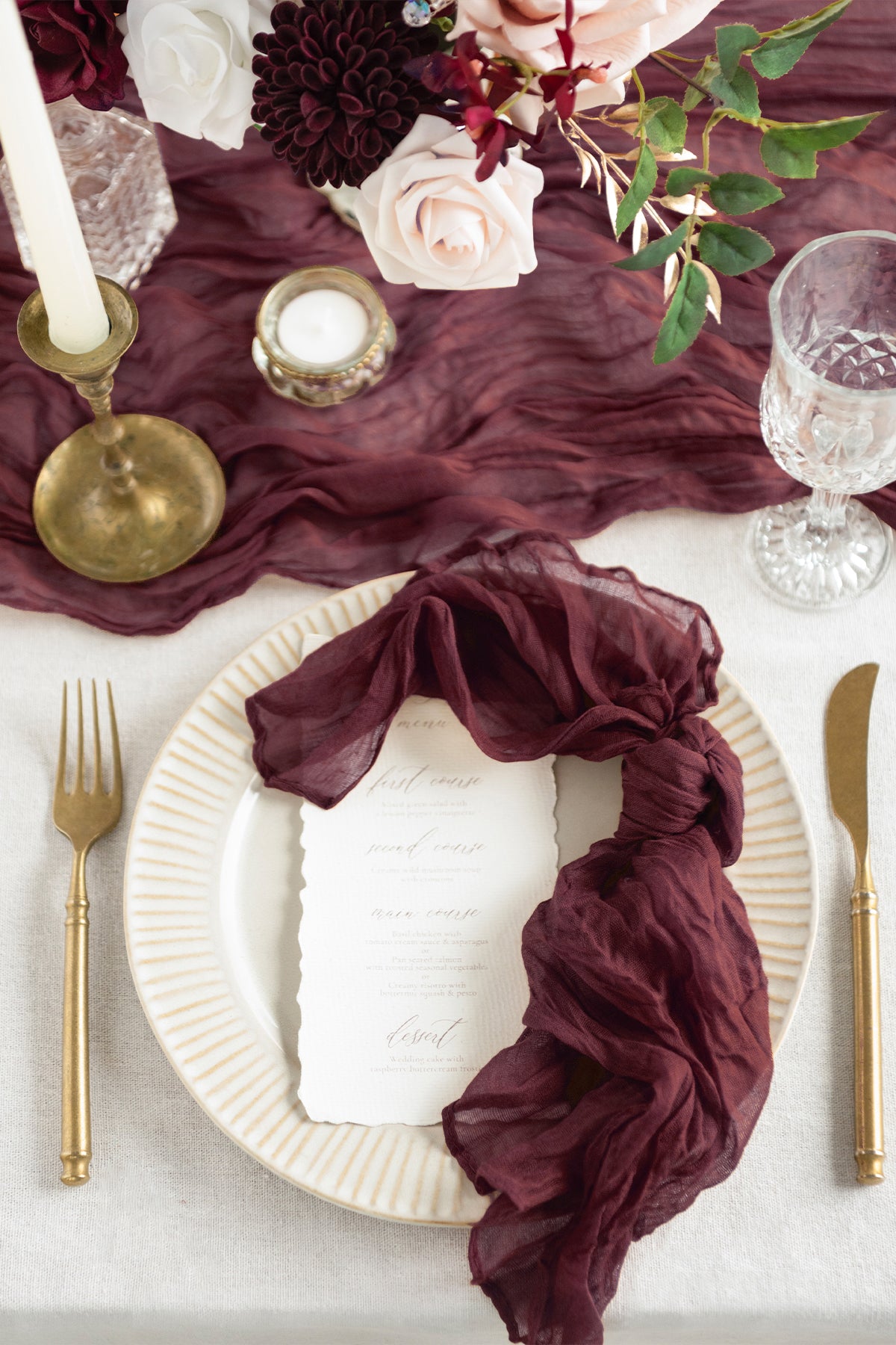 Cheesecloth Napkins & Table Runner Set for Reception - 7 Colors