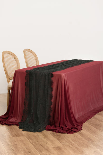 Tablecloth & Table Runner in Moody Burgundy & Black