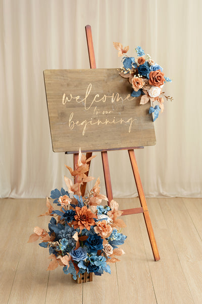 Deluxe Combo Set Flower Sign Decor in Russet Orange & Denim Blue