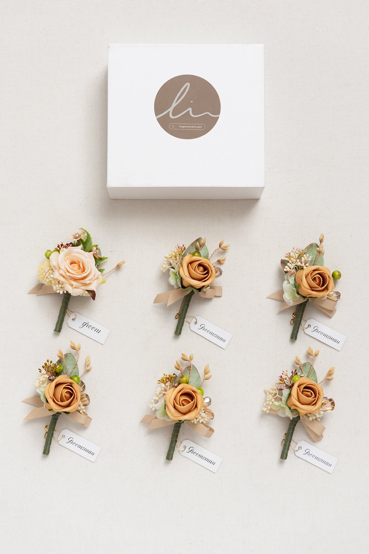 Boutonnieres in Sunny Peach & Apricot