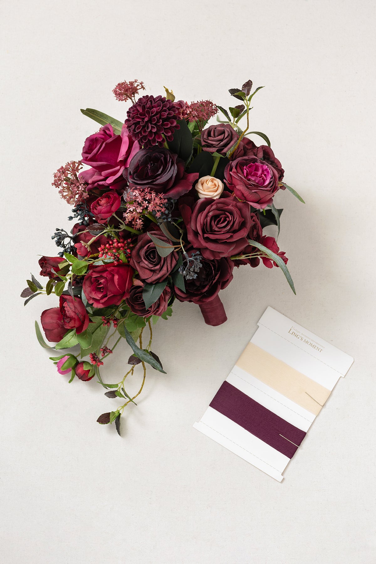 Small Cascade Bridal Bouquet in Bordeaux Red & Wine