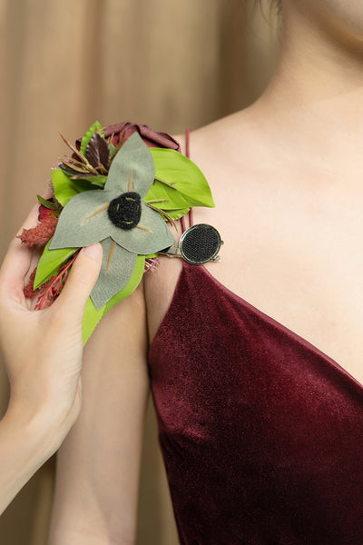 Wrist and Shoulder Corsages in Bordeaux Red & Wine