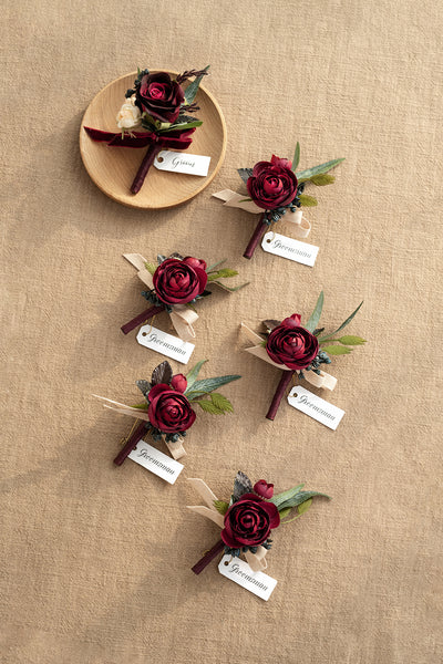 Boutonnieres in Bordeaux Red & Wine