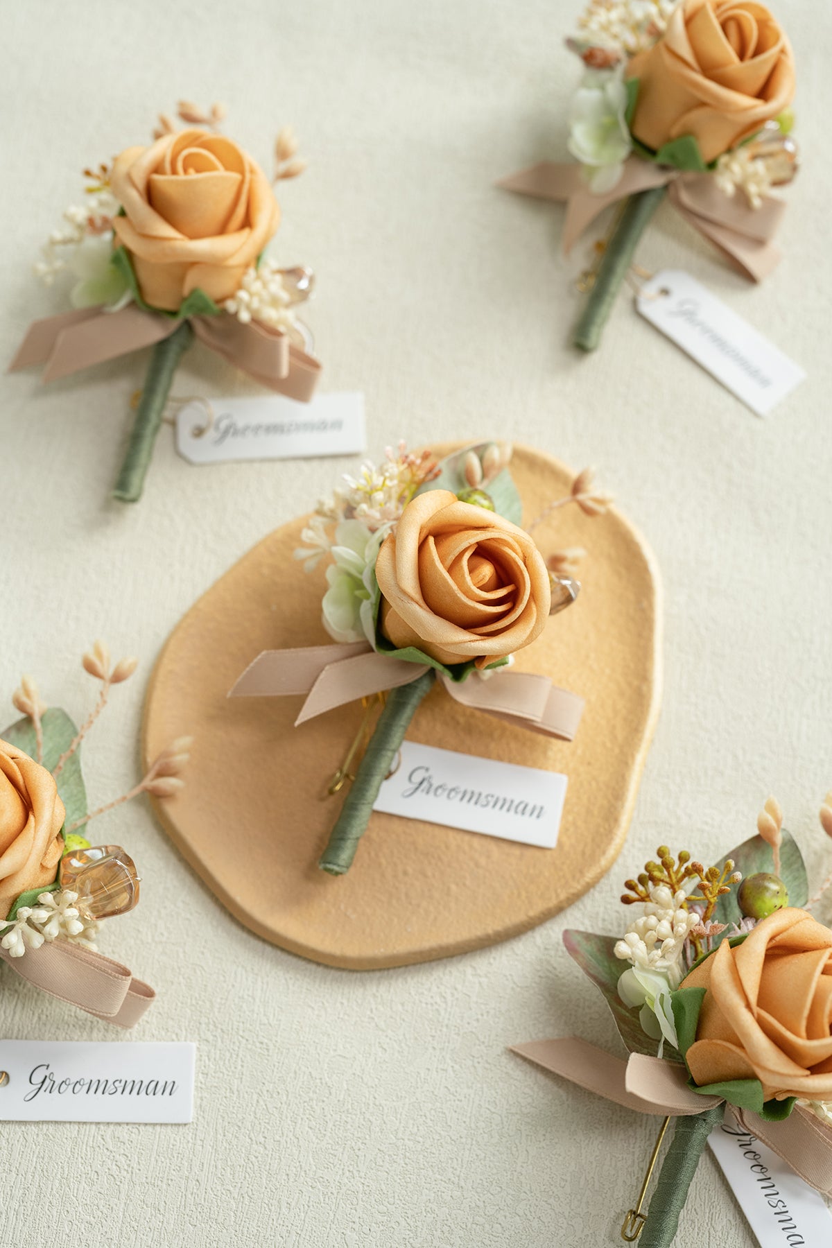 Boutonnieres in Sunny Peach & Apricot