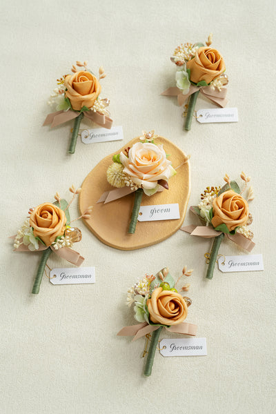 Boutonnieres in Sunny Peach & Apricot