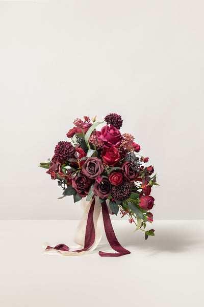 Small Cascade Bridal Bouquet in Bordeaux Red & Wine