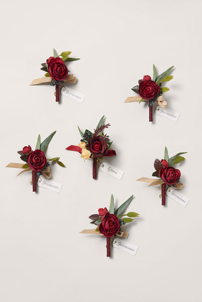 Boutonnieres in Bordeaux Red & Wine