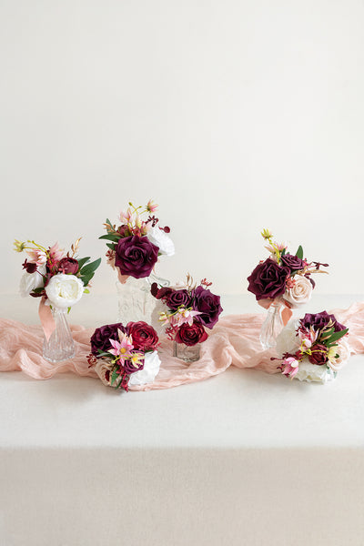 Mini Premade Flower Centerpiece Set in Romantic Marsala