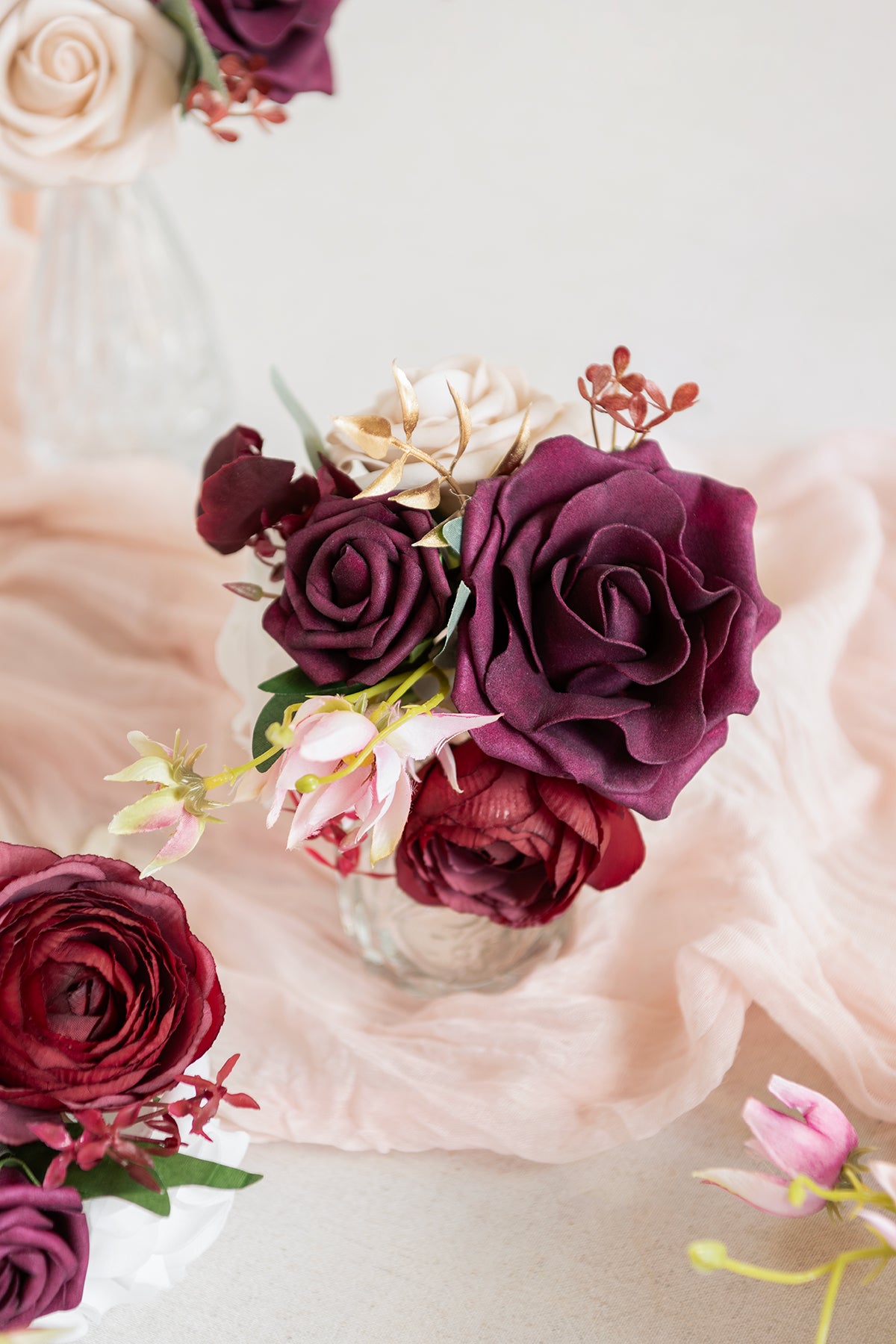 Mini Premade Flower Centerpiece Set in Romantic Marsala