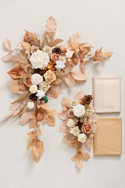 Flower Arch Decor with Drapes in Rust & Sepia | Clearance