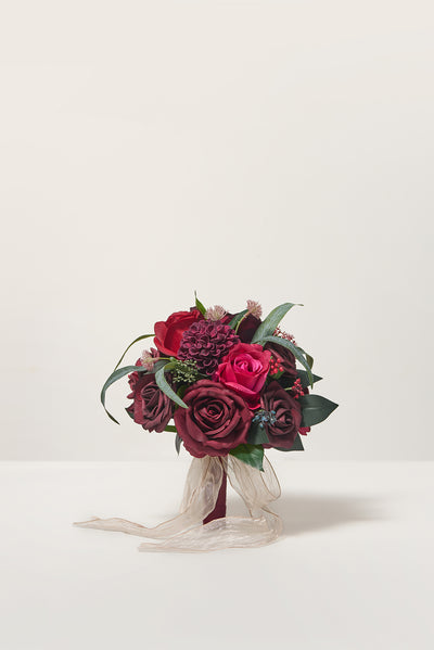 Round Bridesmaid Bouquets in Bordeaux Red & Wine