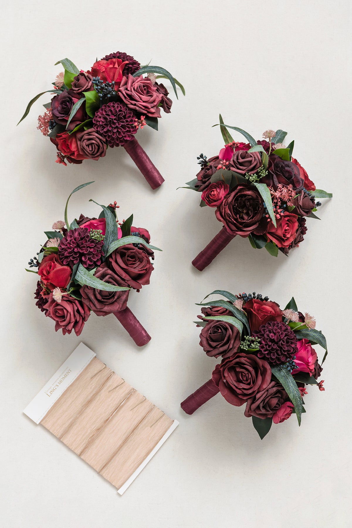 Round Bridesmaid Bouquets in Bordeaux Red & Wine