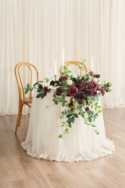 Sweetheart Table Floral Swags in Bordeaux Red & Wine