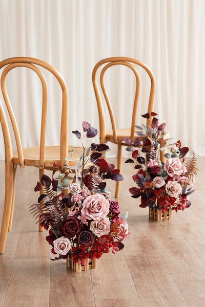 Wedding Aisle Runner Flower Arrangements in Burgundy & Dusty Rose