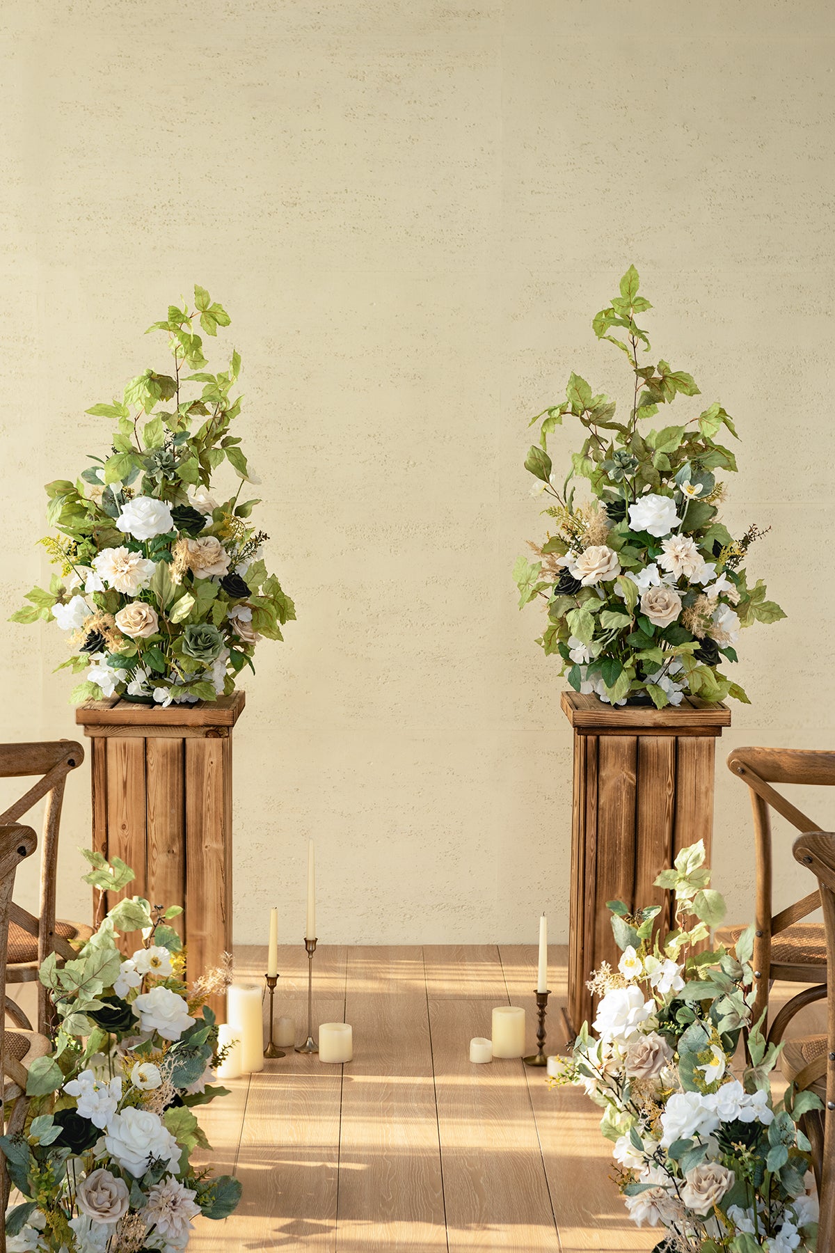 Altar Decor Free-Standing Flowers in Emerald & Tawny Beige